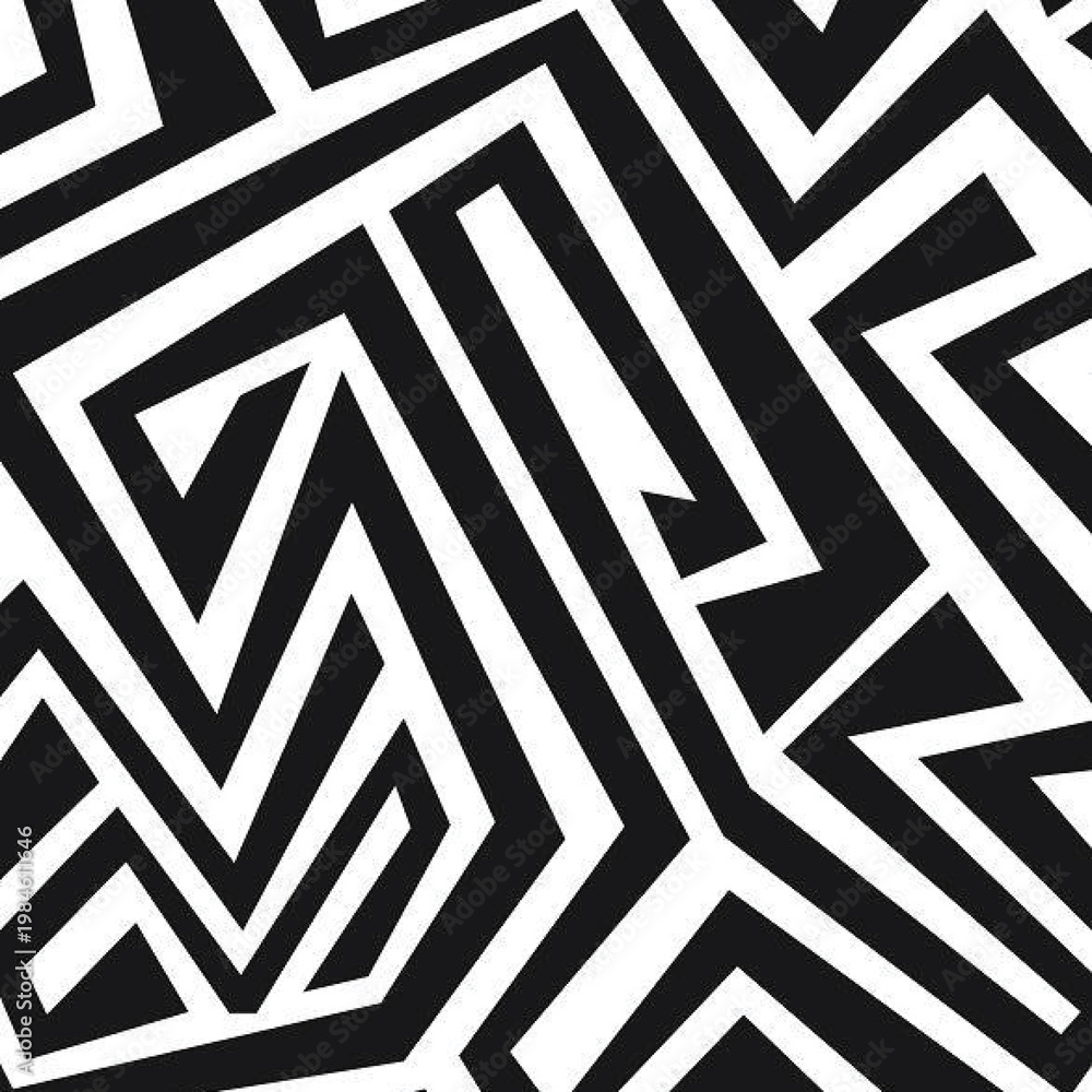 Seamless abstract geometric pattern with black and white zigzag chevron lines for a vintage textile wallpaper design and vector illustration backdrop