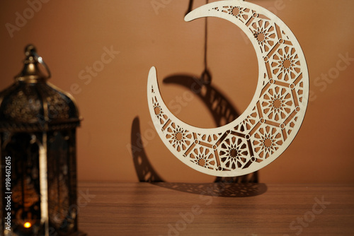 Islamic design pattern Background Ramadan ornaments Lantern and Crescent Moon