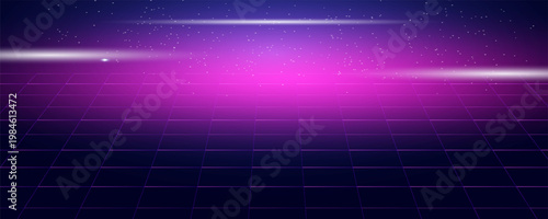 Retro Sci-Fi Background Futuristic Grid landscape of the 80`s. Digital Cyber Surface. Suitable for design in the style of the 1980`s. 3D illustrationPrint