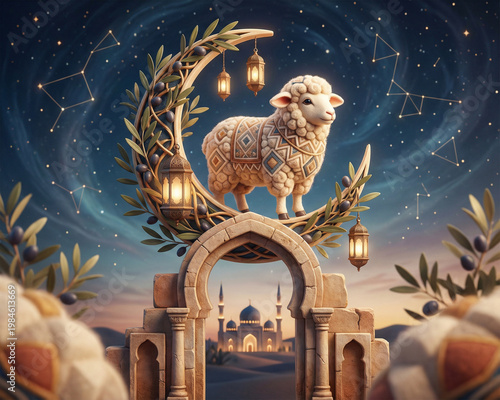  Eid Mubarak concept photography, Ramadan Kareem greeting background, Hijri new year and Islamic new year