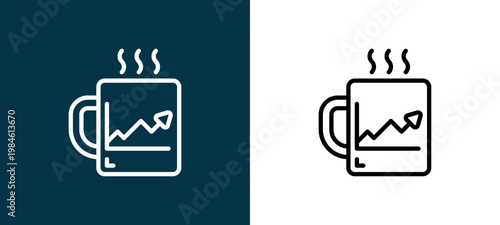 Two-color coffee mug outline icon pair in black and white, editable stroke vector illustration for web, mobile apps, UI design, branding, and print from Trading