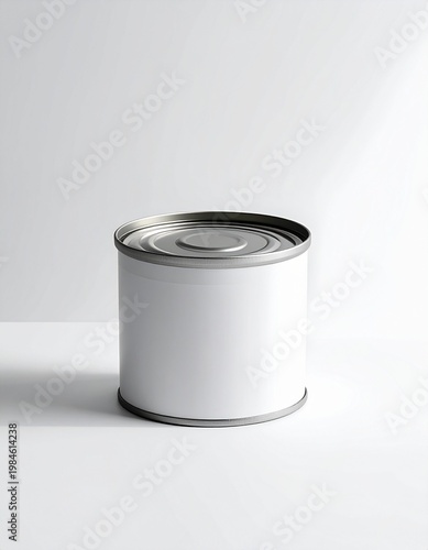 Minimal composition featuring an open can of wet cat food placed in the corner of a white background.
Soft diffused lighting with minimal shadows enhances clean and detailed texture.