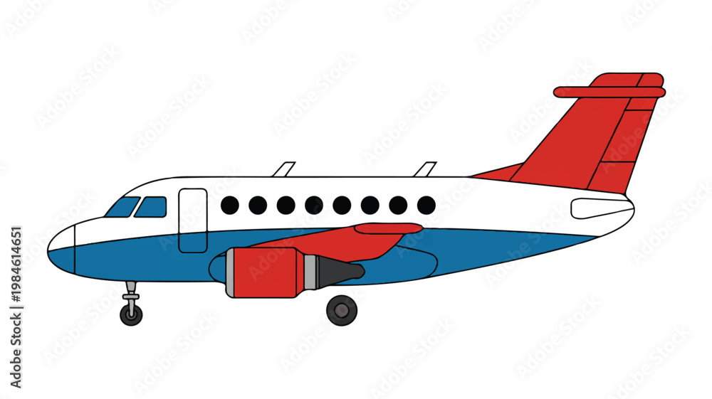 Fototapeta premium A simple 2D illustration of a small commercial airplane on the ground