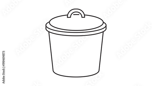 Minimalist black line vector icon of a round compost bin with a lid and ventilation holes, perfect for eco-friendly sustainability projects, waste management, and green living illustrations.