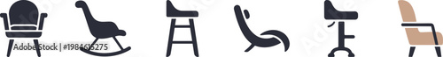 Collection of diverse chair silhouettes a minimalist black and white furniture illustration
