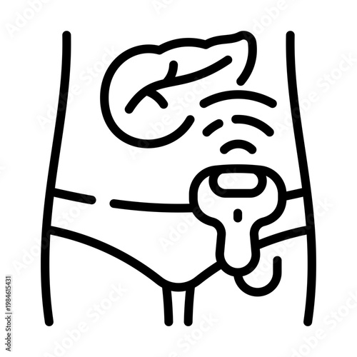 A simple line art illustration of a human kidney and urinary system