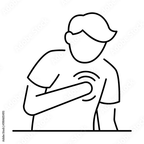 A minimalist line art illustration of a man clutching his chest in pain