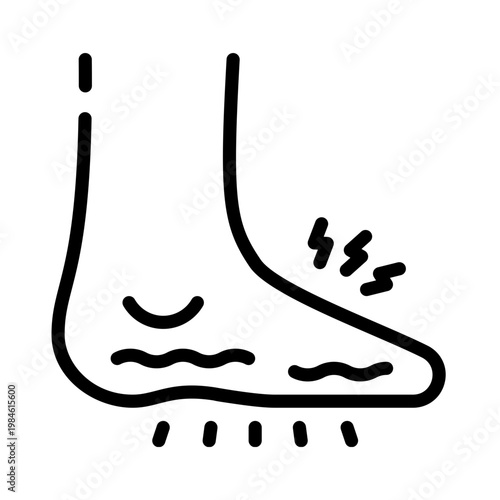A minimalist vector graphic illustration of a painful ankle with a simple line art design