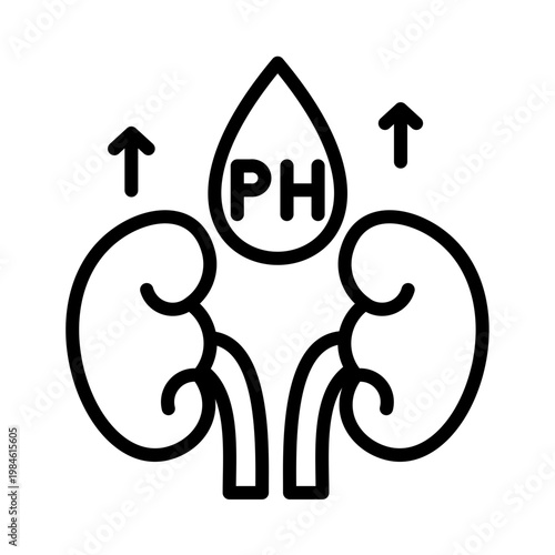 A vector graphic illustration of kidneys and a water drop with pH symbol