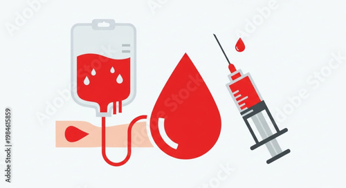 Blood donation medical equipment and supplies illustration.