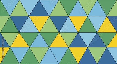 Geometric Triangles Mosaic Pattern in Blue Green Yellow Color Palette