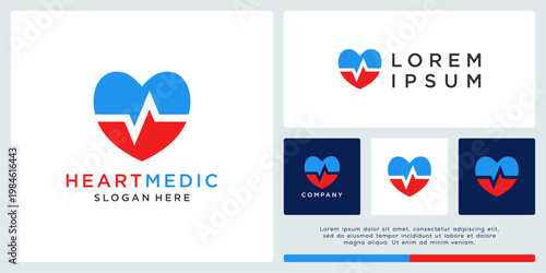 Medic logo design with abstract heart and pulse
