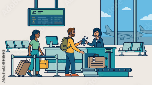 Travelers Checking In at Airport Counter