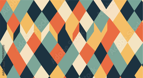 Abstract geometric diamond pattern background with teal orange navy colors