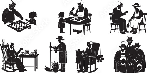 Black and white of six people sitting in different chairs