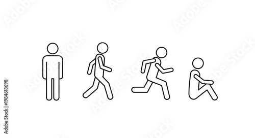 Stick Figure Poses Representing Different Activities and States.