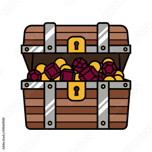 Open Treasure Chest Full of Gold Coins and Jewels