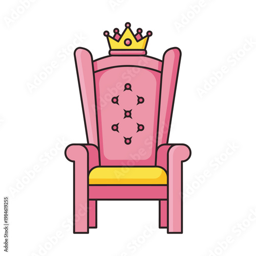 Pink Throne with Crown - Royal Seat for Princess or Queen