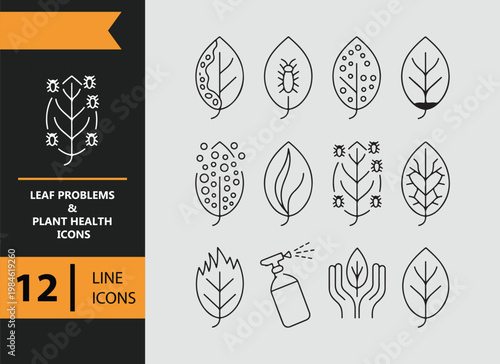 Leaf Problems Plant Health Outline Icons Gardening Care Symbols
