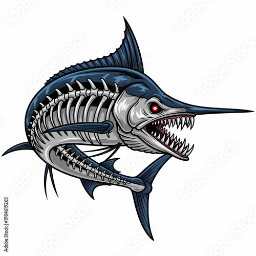 Skeleton marlin fish illustration with aggressive predator style for sports fishing and outdoor design