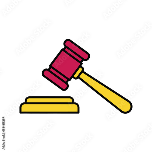 Red and yellow gavel and sounding block, symbol of justice and law