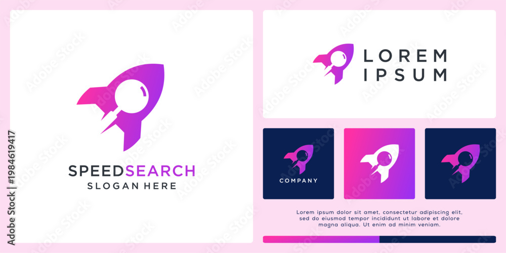 Obraz premium Speed search logo design template with rocket
