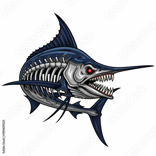 Skeleton marlin fish illustration with aggressive predator style for sports fishing and outdoor design