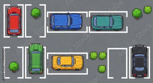 Aerial View of Cars Parked in Designated Parking Spaces.