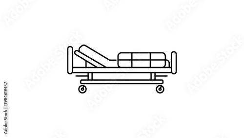 Hospital bed minimalist black line vector icon illustration on white background. Clean outline design representing medical equipment, healthcare facilities, clinic furniture, and patient care.