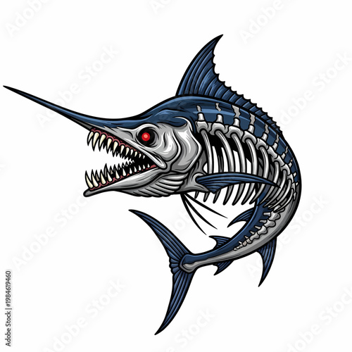 Skeleton marlin fish illustration with aggressive predator style for sports fishing and outdoor design