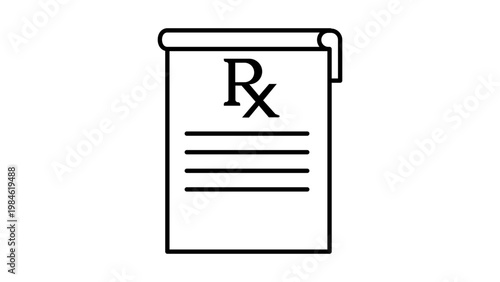 Tableau sur toile Medical Prescription Pad Vector Icon Illustration: A minimalist black line drawing of a doctor's note with the Rx symbol and text lines on white background