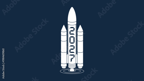 Vector reusable rocket booster with 2027 on navy sky - for aerospace exploration visuals