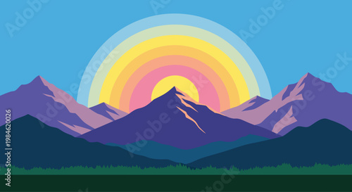 Purple mountain range silhouetted against sunrise sky