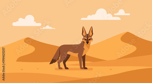 Desert fox standing alert among sand dunes at daylight