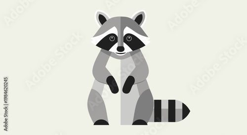 Raccoon sitting upright on plain neutral background