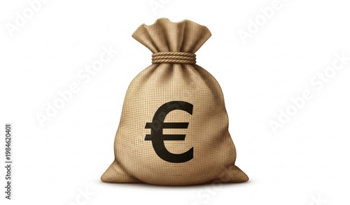Burlap Money Bag with Euro Symbol Financial Vector Illustration