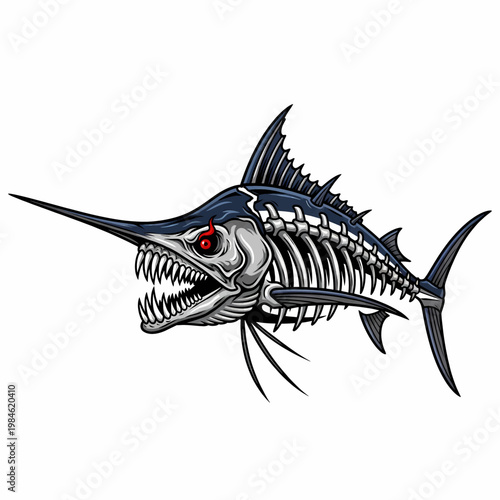 Skeleton marlin fish illustration with aggressive predator style for sports fishing and outdoor design