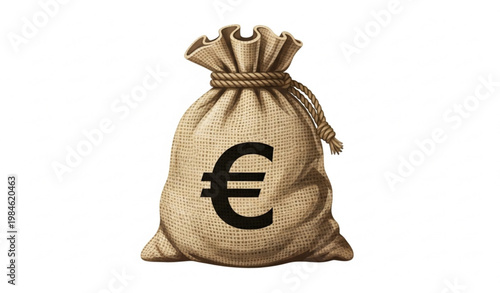 Burlap Money Bag with Euro Symbol Financial Vector Illustration