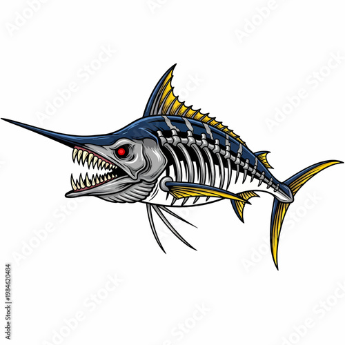 Skeleton marlin fish illustration with aggressive predator style for sports fishing and outdoor design