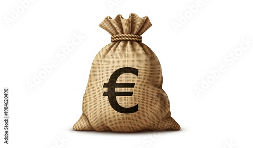 Burlap Money Bag with Euro Symbol Financial Vector Illustration