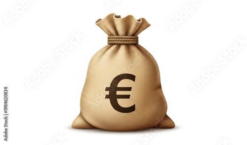 Burlap Money Bag with Euro Symbol Financial Vector Illustration