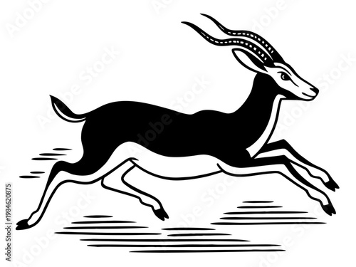 Antelope running in bold silhouette graphic with motion lines