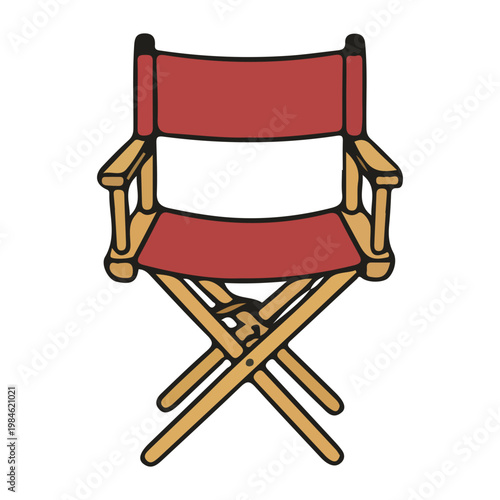 Red Wooden Film Director Chair Illustration on White Background