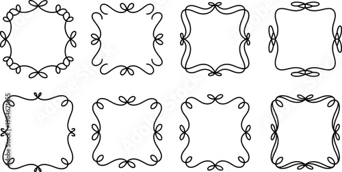 Elegant Hand Drawn Decorative Frame Set with Floral Line Borders Vector Illustration