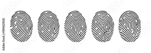 Collection of Black Fingerprint Icons on White Background thumbprint identity