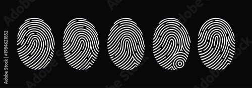 Collection of Black Fingerprint Icons on White Background thumbprint identity