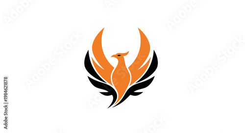 Phoenix logo design, mythical bird rising, vibrant orange and black.