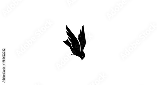 Silhouette of a swallow bird in flight, wings spread, isolated on white background.