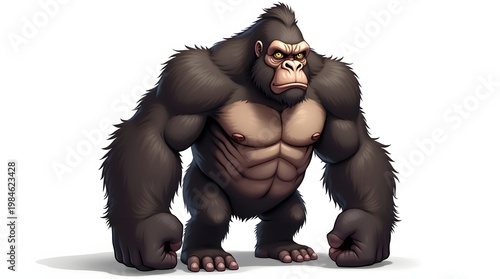 Muscular Gorilla Character With Detailed Fur and Striking Expression in Bold Artistic Style