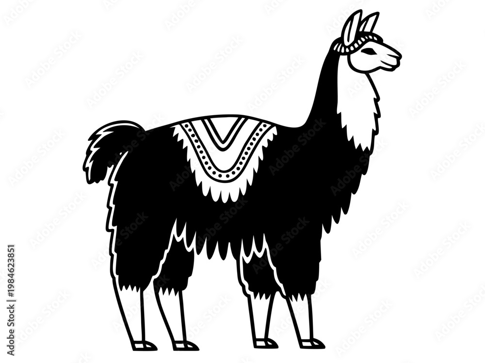 Fototapeta premium Decorative llama standing on plain white background